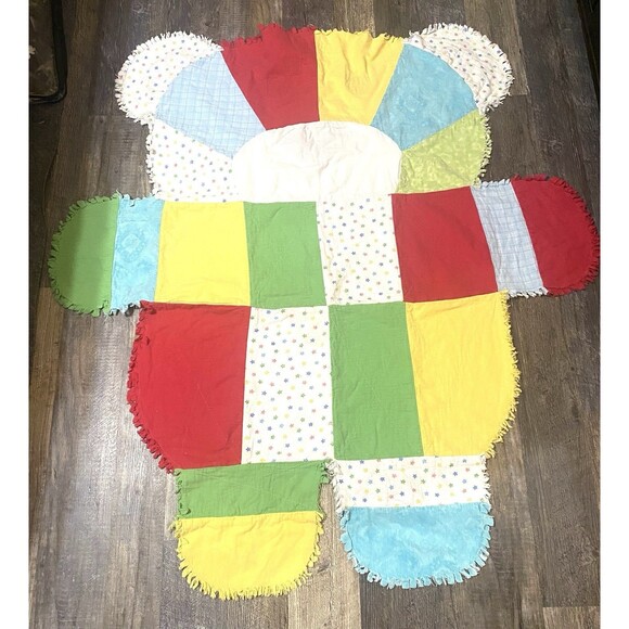 Handmade Bear Colorful Rag Quilt Scrappy Blanket Crib Toddler Floor Mat Baby - Picture 2 of 4